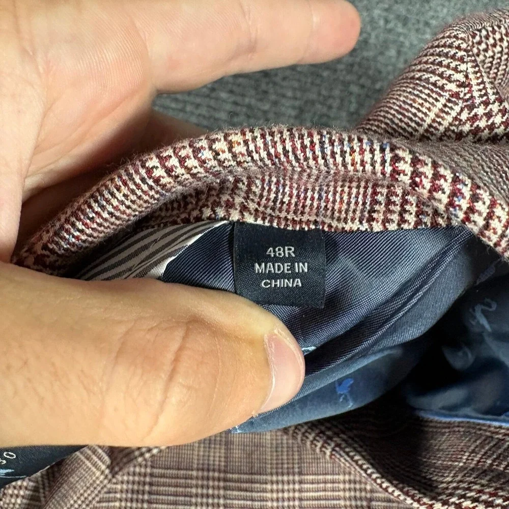 Tailorbyrd Sport Coat Mens 48R Red New Plaid Linen Blend Blazer 2 Button 5378